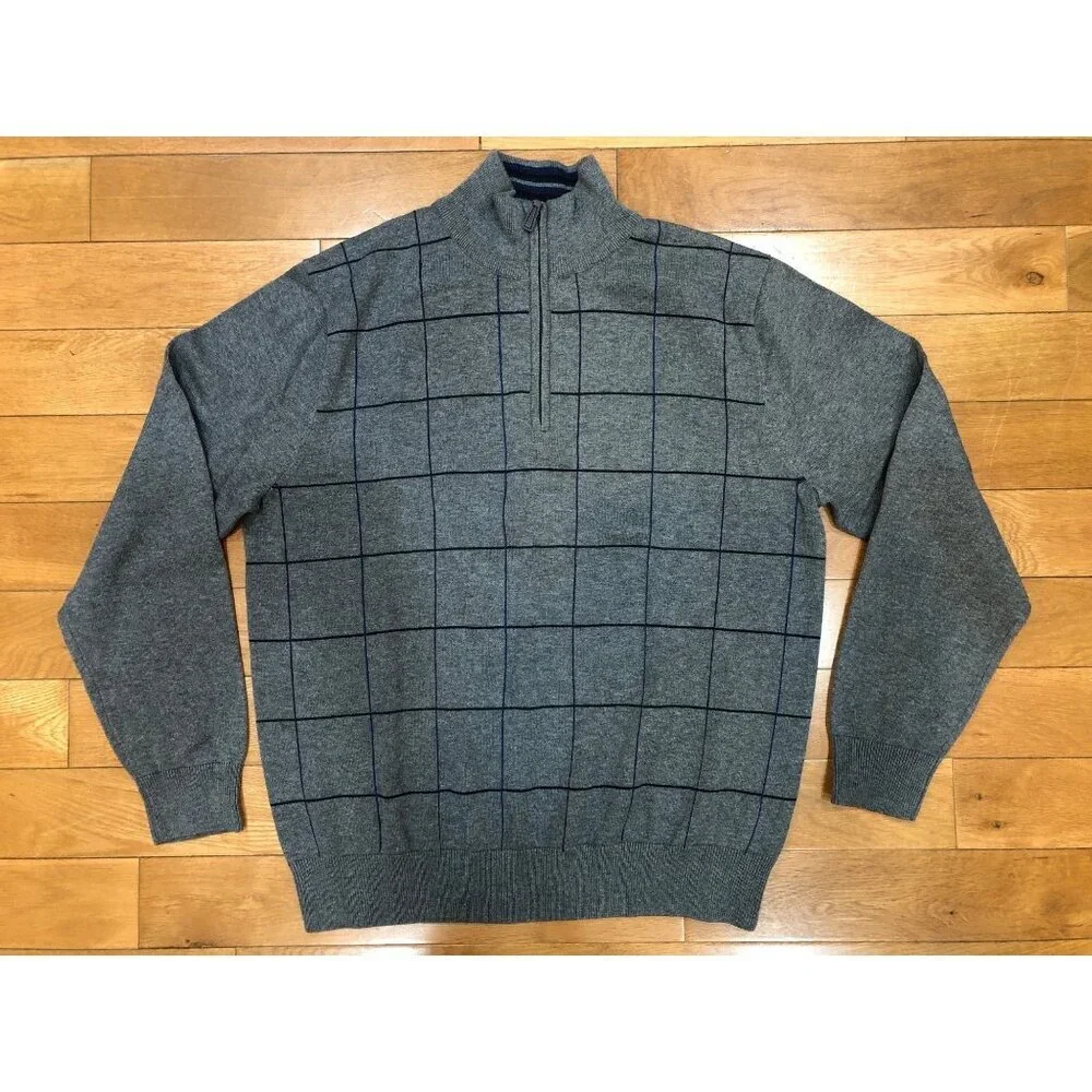 NWT Alan Flusser 100% Cotton 1/4 Zip Mock Neck Long Sleeve Knit Pullover Size M